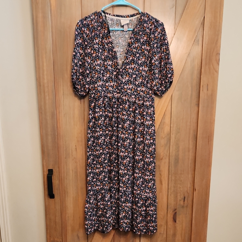 Knox Rose Black and Pink Floral Midi Dress